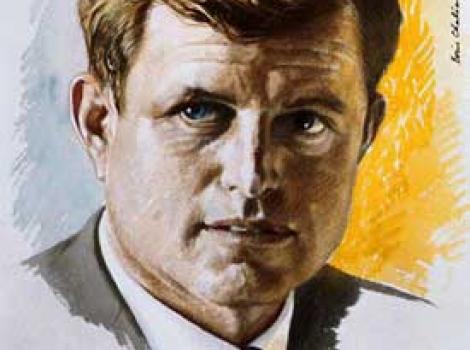 Painted portrait of Ted Kennedy