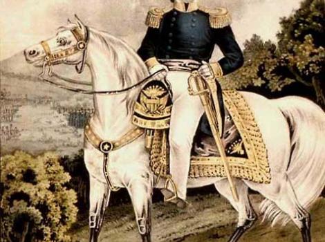Zachary Taylor in uniform and on a horse