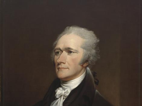 Oil portrait of man wearing black suit and wig in three-quarter view