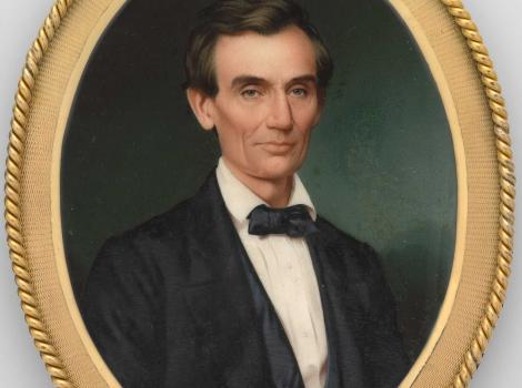 Oval painting of Abraham Lincoln looking at the viewer