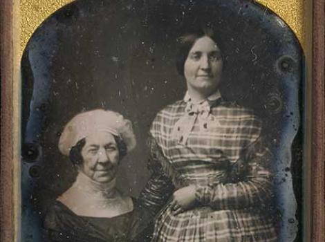 Daguerreotype of an older woman (Dolley Madison) and a younger woman (Anna Payne)