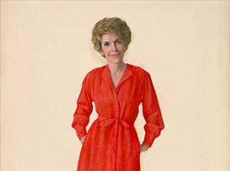 Portrait of Nancy Reagan in a red dress