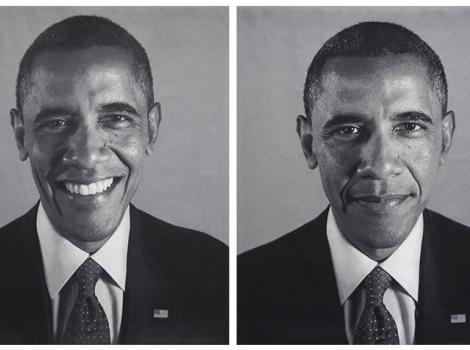 two portraits of an African American man in a suit and tie