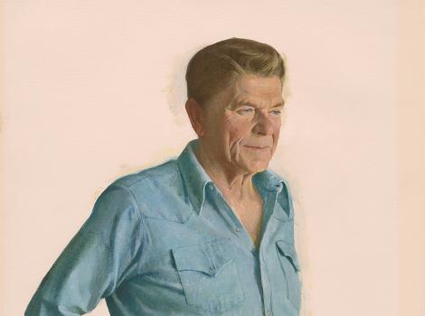 Portrait of Ronald Reagan in jeans and workshirt