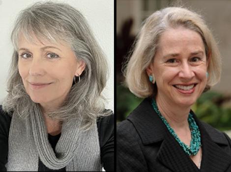 headshots of two white women with gray hair