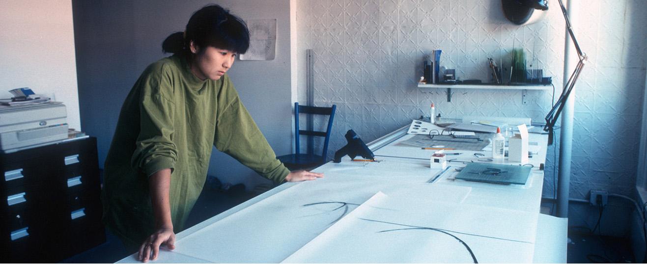 Maya Lin working in her studio