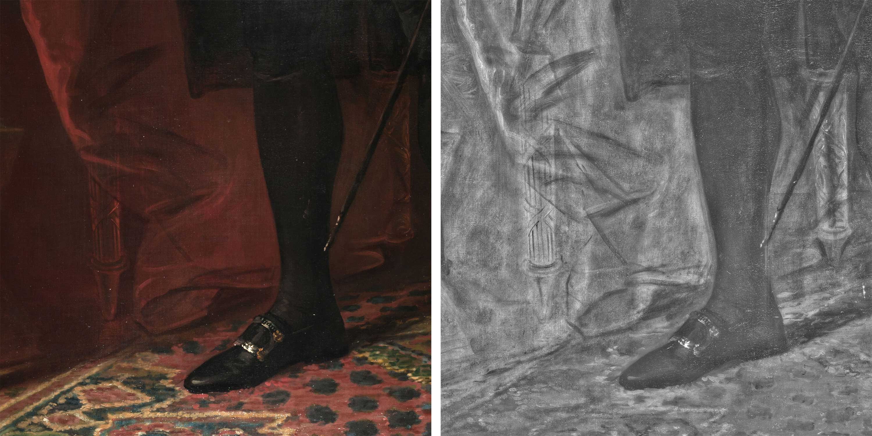 Two images of a man's painted foot