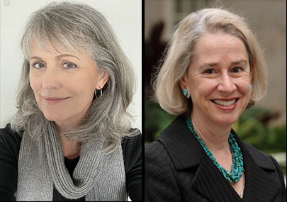 headshots of two white women with gray hair